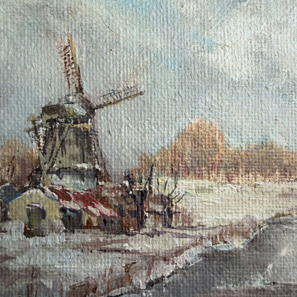 Vintage Winter Landscape Oil Painting "Painted Frame" Detailed Small Artwork Holland Art Shop