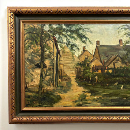 Vintage Farm Oil Painting "Village Houses" Authentic Large Artwork Holland Art Shop