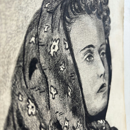 Elegant Portrait Drawing "Woman Head" Detailed Small Art Holland Art Shop