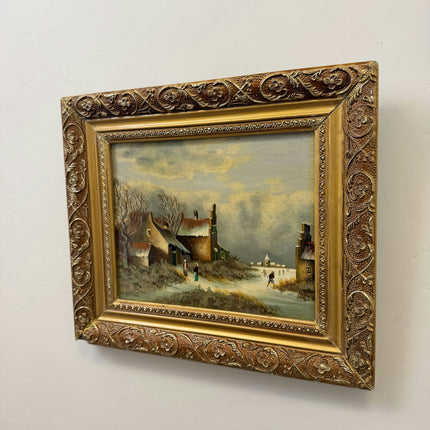 Elegant Winter Landscape Oil Painting "Village Houses" Classic Small Art Holland Art Shop