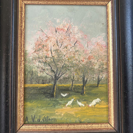 Rustic Interior Oil Painting "Blossom Trees" Expressive Small Artwork Holland Art Shop