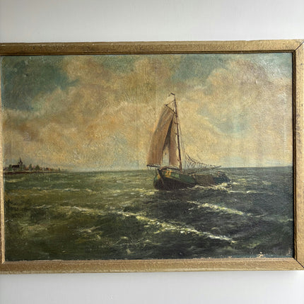 Original Seascape Oil Painting "Sailing Boat" Handcrafted Large Artwork Holland Art Shop