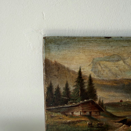 19th Century Oil Painting Landscape "Mountain Cabin" Small Artwork Holland Art Shop