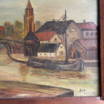 Handcrafted Harbor Scene Oil Painting "River Boat" Expressive Art Holland Art Shop
