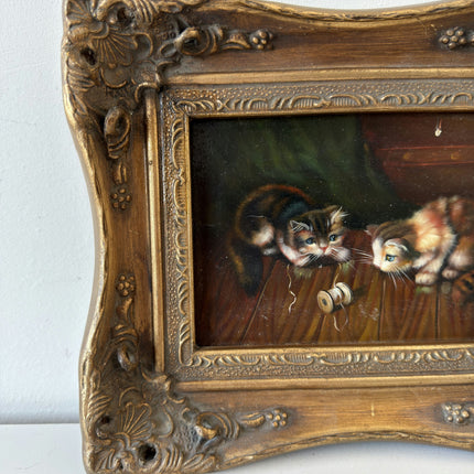 19th Century Oil Painting Animals "Playful Kittens" Small Artwork Holland Art Shop