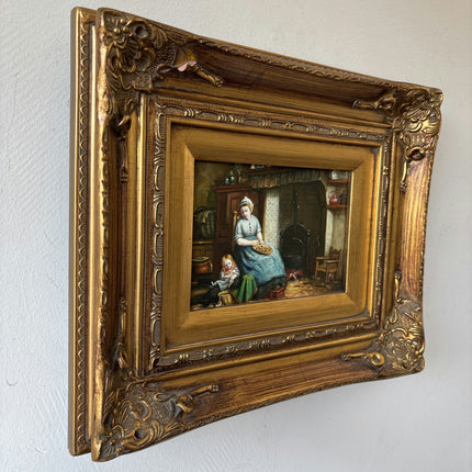 Remarkable Oil Painting Interior "Baking Woman" Marvelous Small Artwork Holland Art Shop
