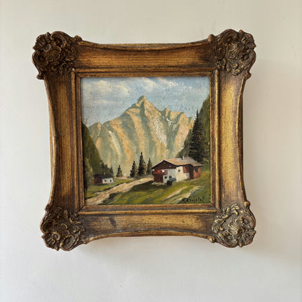 Elegant Landscape Oil Painting "Mountain Cabin" Expressive Small Artwork Holland Art Shop