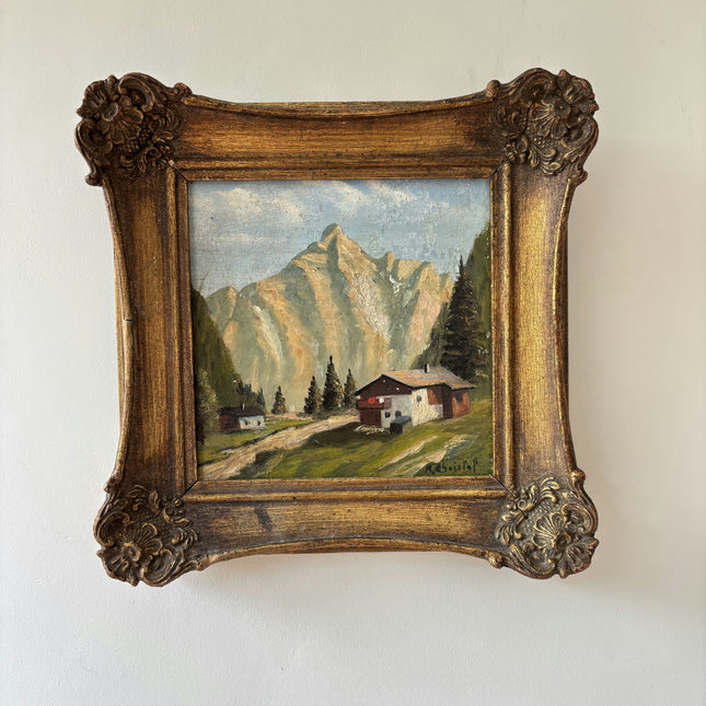 Elegant Landscape Oil Painting "Mountain Cabin" Expressive Small Artwork Holland Art Shop