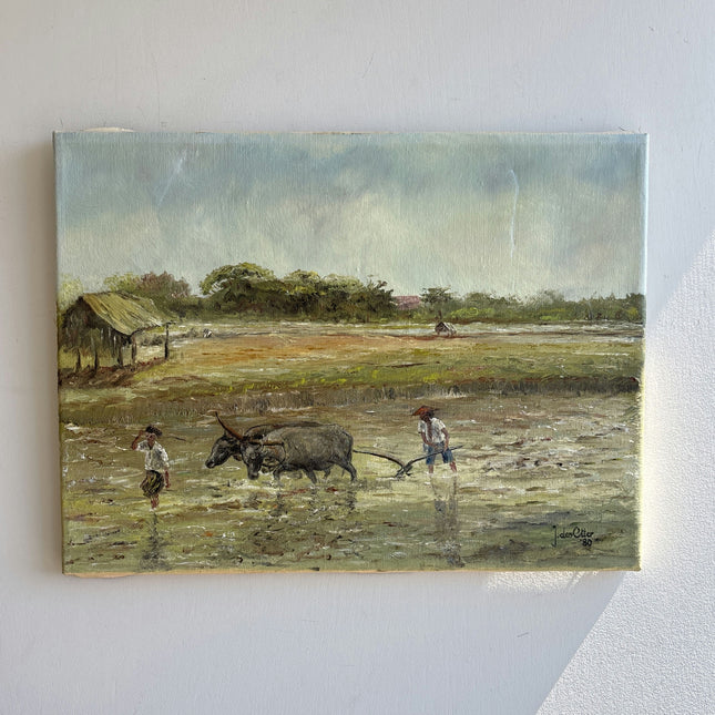Refined Farm Oil Painting "Water Buffalo" Vintage Small Art Holland Art Shop