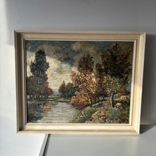 Intriguing Landscape Oil Painting "Autumn Pathway" Antique Medium Artwork