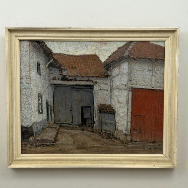 Original Cityscape Oil Painting "Red Door" Classic Artwork Holland Art Shop