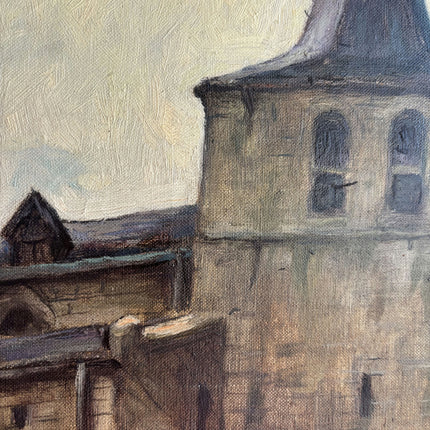 Rustic Cityscape Oil Painting "Church Tower" Traditional Belgique Artwork Holland Art Shop