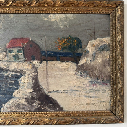 Vintage Harbor Scene Oil Painting "Red Roofed House" Handcrafted Artwork Holland Art Shop