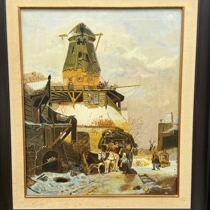 Handcrafted Winter Landscape Oil Painting "Old Windmill" Classic Large Art Holland Art Shop