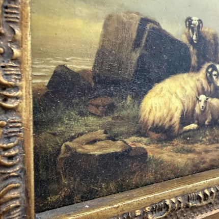 19th Century Antique Animals Oil Painting "Gilded Frame" Small Artwork Holland Art Shop
