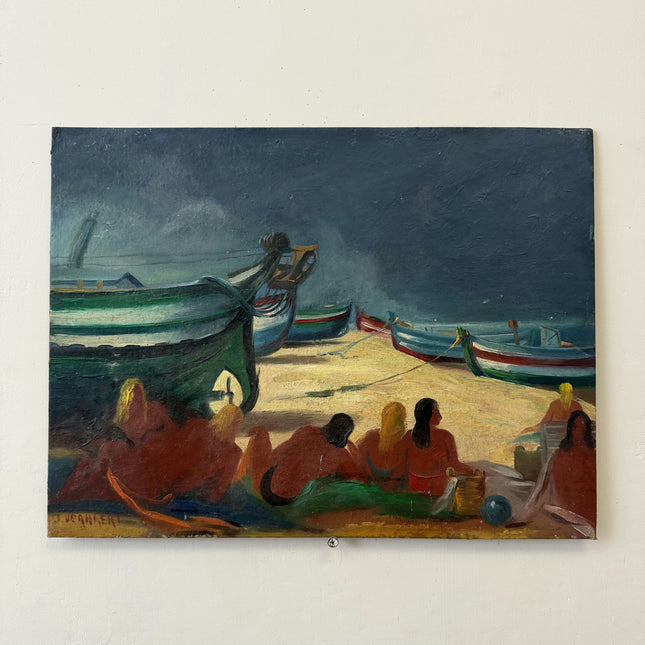 Refined Seascape Oil Painting "Colorful Boats" Original Small Art Holland Art Shop