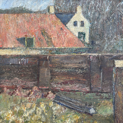 Vintage Landscape Oil Painting "Red Roof" Handcrafted Large Artwork Holland Art Shop