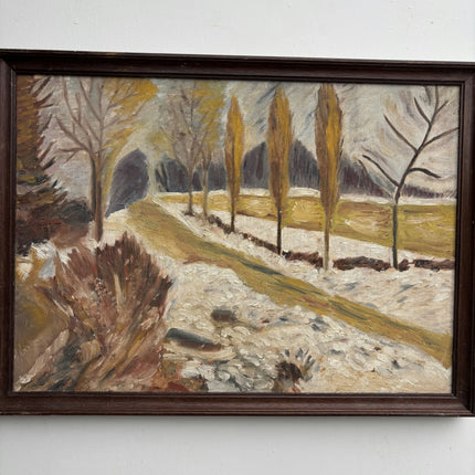 Expressive Winter Landscape Oil Painting "Row Of Poplars" Handcrafted Art Holland Art Shop