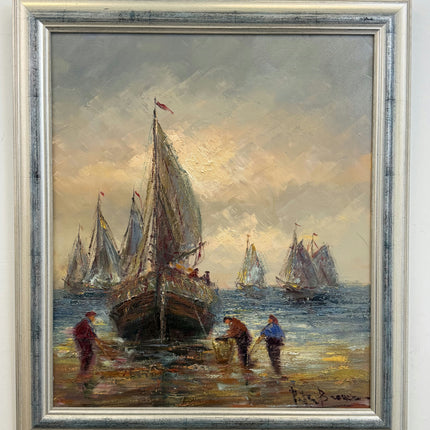 Expressive Seascape Oil Painting "Thick Paint" Vintage Large Art Holland Art Shop