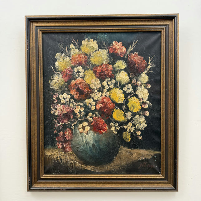 1894 Antique Floral Still Life Oil Painting "Flower Vase" Large Art Holland Art Shop