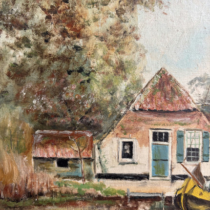 Rustic Harbor Scene Oil Painting "Thatched House" Original Small Artwork Holland Art Shop