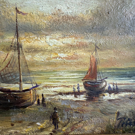 Vintage Seascape Oil Painting "Gilded Frame" Rustic Small Artwork Holland Art Shop