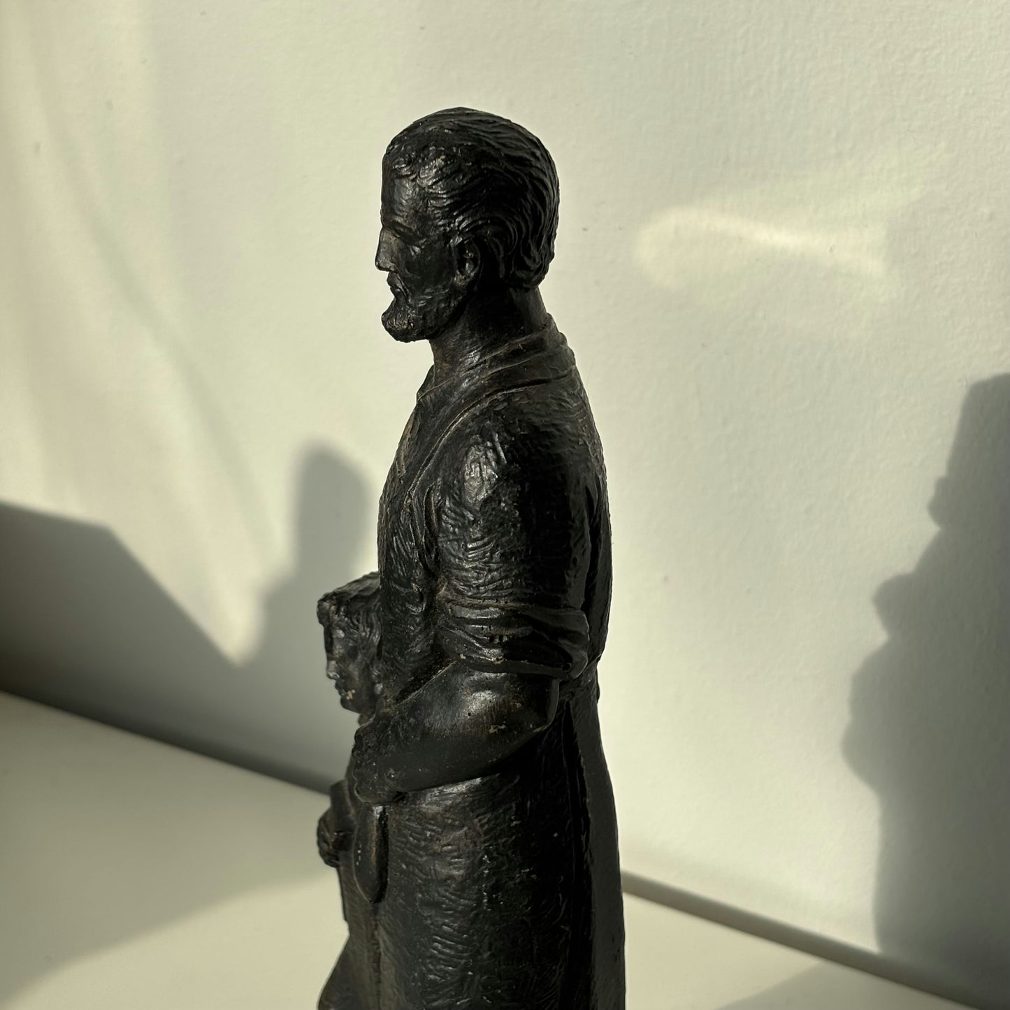 Striking Portrait Sculpture "Father And Child" Handcrafted Small Art