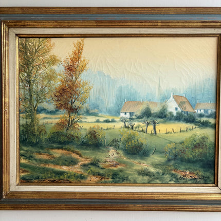 Vintage Landscape Oil Painting "Cottage Cluster" Handcrafted Belgique Art Holland Art Shop