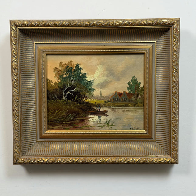 Timeless Landscape Oil Painting "River Boat" Vintage Art Holland Art Shop