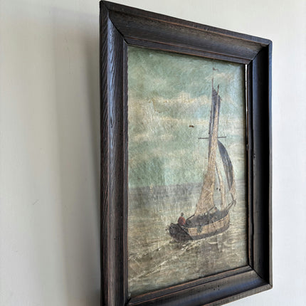 19th Century Antique Seascape Oil Painting "Sailing Boat" Artwork Holland Art Shop