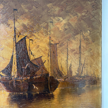 Rustic Seascape Oil Painting "Sailing Boat" Vintage Art Holland Art Shop