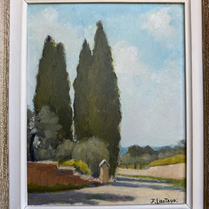 Traditional Landscape Oil Painting "Tall Cypress" Vintage Small Artwork Holland Art Shop