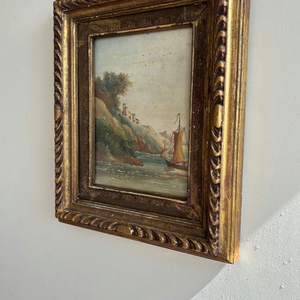 Antique Seascape Oil Painting "Gilded Frame" Elegant Small Art Holland Art Shop
