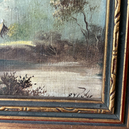 Fine Oil Painting Landscape "Walking Figures" Intriguing Small Artwork