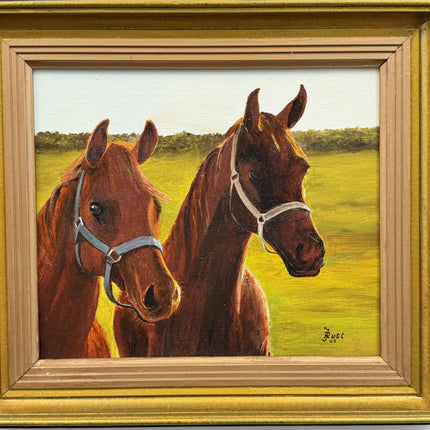Traditional Scenery Oil Painting "Two Horses" Classic Small Artwork Holland Art Shop