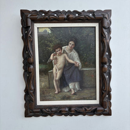 Vintage Figurative Oil Painting "Woman Helping" Expressive Small Art Holland Art Shop