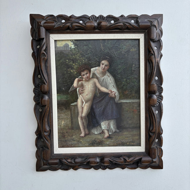 Vintage Figurative Oil Painting "Woman Helping" Expressive Small Art Holland Art Shop