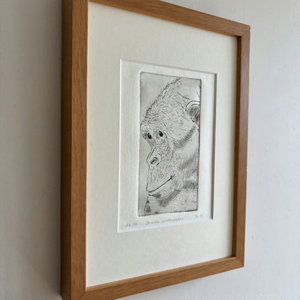 Rustic Animals Etching "Framed Ape" Handcrafted Small Art Holland Art Shop