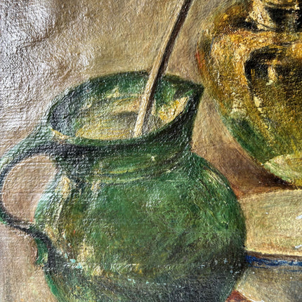 19th Century Antique Interior Oil Painting "Green Teapot" Art Holland Art Shop