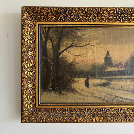 Handcrafted Winter Landscape Oil Painting "Gilded Frame" Refined Small Art Holland Art Shop
