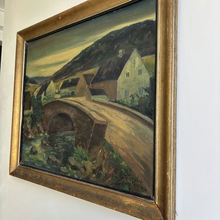 1936 Landscape Oil Painting "Arched Bridge" Artwork Holland Art Shop