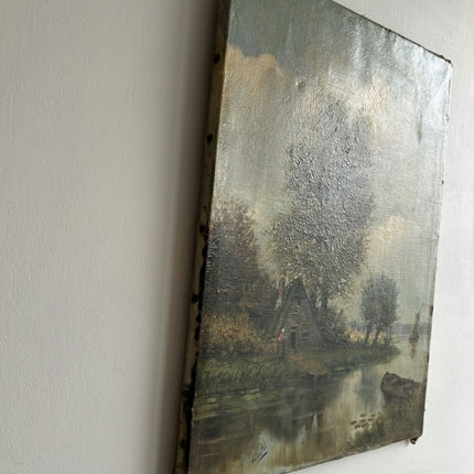 Antique Landscape Oil Painting "Tall Tree" Timeless Small Artwork Holland Art Shop