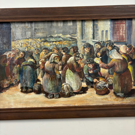 Handcrafted Figurative Oil Painting "Market Crowd" Authentic Large Artwork Holland Art Shop