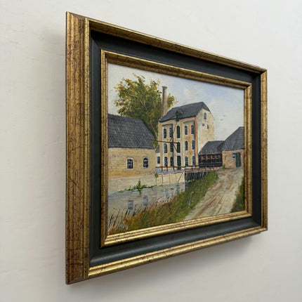 Authentic Cityscape Oil Painting "River Mill" Original Small Artwork Holland Art Shop
