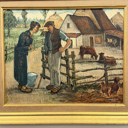 Handcrafted Figurative Oil Painting "Farm Couple" Refined Belgian Art Holland Art Shop
