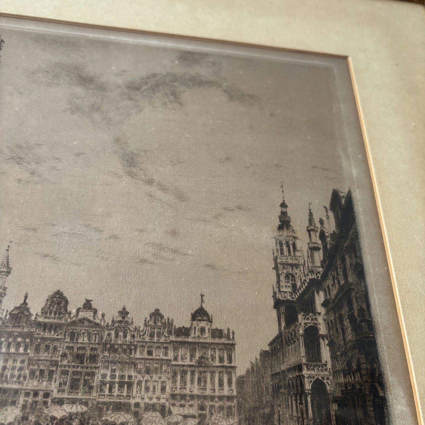 Vintage Cityscape Etching "Town Hall Tower" Original Medium Art