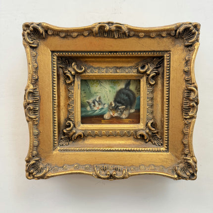 Rustic Animals Oil Painting "Gilded Frame" Authentic Small Artwork Holland Art Shop