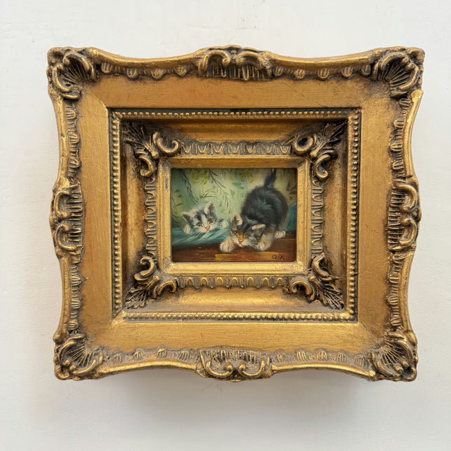 Rustic Animals Oil Painting "Gilded Frame" Authentic Small Artwork Holland Art Shop