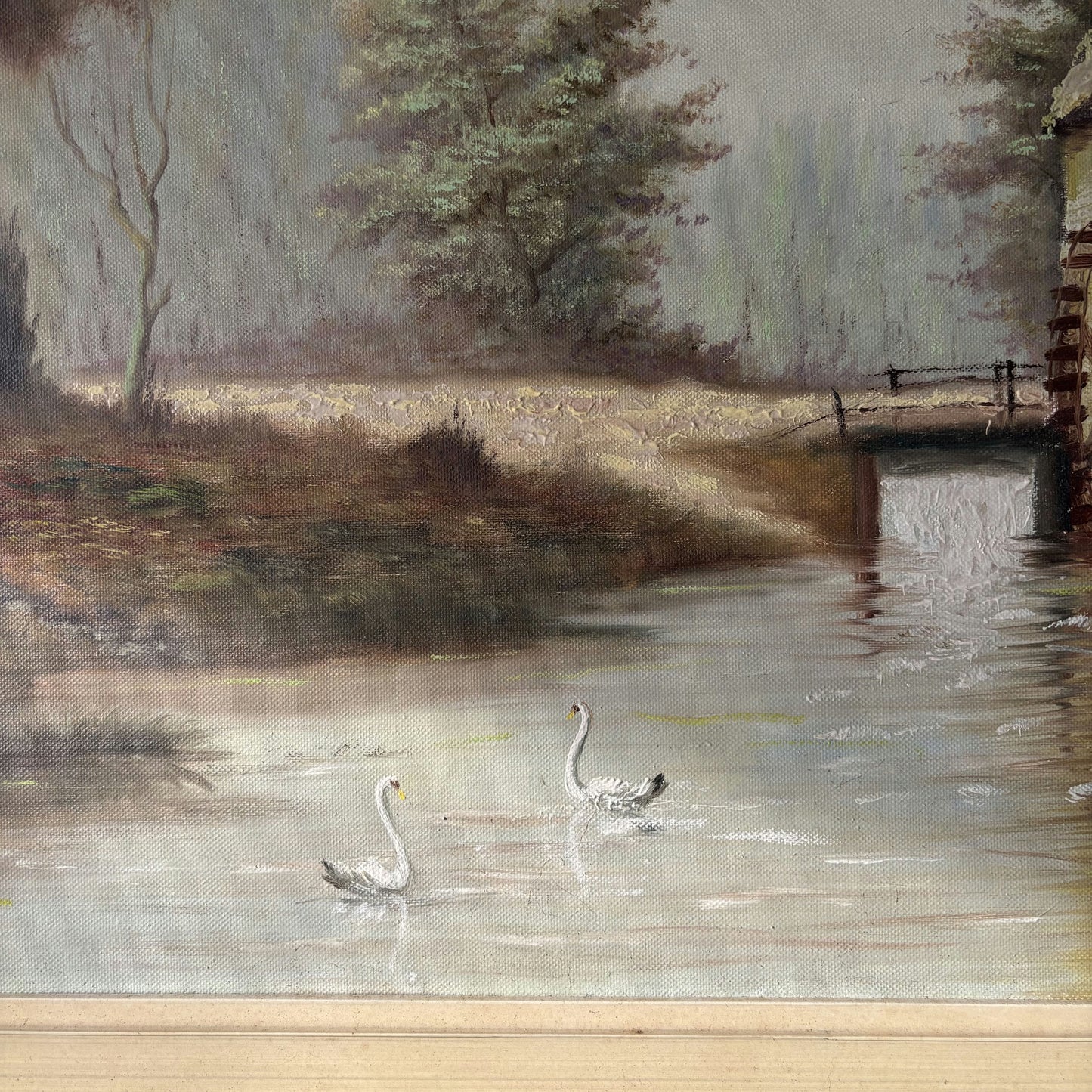 Wonderful Landscape Oil Painting "Watermill Structure" Authentic Large Art