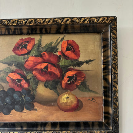 Traditional Still Life Oil Painting "Red Poppies" Rustic Small Art Holland Art Shop